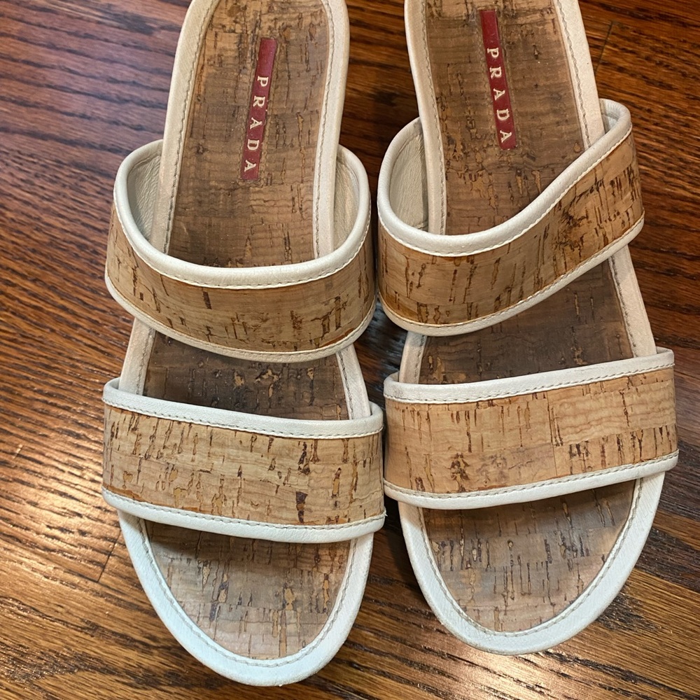 Authentic Prada wedge slides